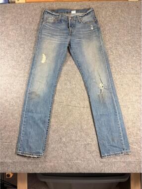 Levis Jeans Womens 30x31 Blue 501 Straight Leg Distressed Denim